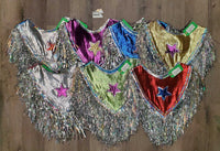 7x Show Rider Group Ponchos & 4x leather Chinks, Wide Cuffs,Tinsel Fringe, sequins *vgc, dirty bottoms
