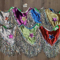 7x Show Rider Group Ponchos & 4x leather Chinks, Wide Cuffs,Tinsel Fringe, sequins *vgc, dirty bottoms