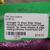 7x Show Rider Group Ponchos, Wide Cuffs,Tinsel Fringe, sequins *gc, loose sequins & edge, missing patches