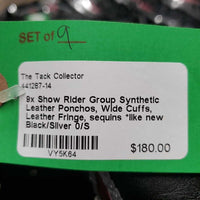 9x Show Rider Group Synthetic Leather Ponchos, Wide Cuffs, Leather Fringe, sequins *like new
