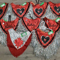 9x "Bullets" Show Rider Group Ponchos, Wide Cuffs,Tinsel Fringe, sequins *gc, rubs, faded, stains, smokey, discolored, older