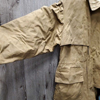 Full Length Oil Skin Coat "Bullets Drill Team" *gc, older, dirt, stains, torn lining, v.stiff, puckered & discolored collar