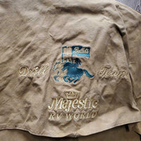 Full Length Oil Skin Coat "Bullets Drill Team" *gc, older, dirt, stains, torn lining, v.stiff, puckered & discolored collar
