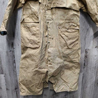 Full Length Oil Skin Coat "Bullets Drill Team" *gc, older, dirt, stains, residue, pulled sleeve lining, v.stiff, puckered & discolored collar
