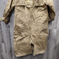 Full Length Oil Skin Coat "Bullets Drill Team" *gc, older, dirt, stains, residue, pulled sleeve lining, v.stiff, puckered & discolored collar