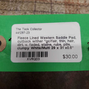 Fleece Lined Western Saddle Pad, cutback wither *gc/fair, thin, hair, dirt, v. faded, stains, rubs, pills, clumpy