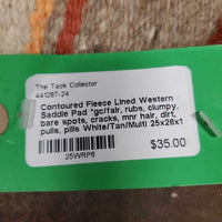 Contoured Fleece Lined Western Saddle Pad *gc/fair, rubs, clumpy, bare spots, cracks, mnr hair, dirt, pulls, pills
