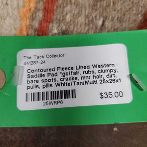 Contoured Fleece Lined Western Saddle Pad *gc/fair, rubs, clumpy, bare spots, cracks, mnr hair, dirt, pulls, pills
