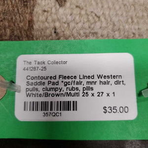 Contoured Fleece Lined Western Saddle Pad *gc/fair, mnr hair, dirt, pulls, clumpy, rubs, pills