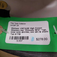 VINTAGE High Crown Western Hat "Princess 1974" *vgc, inner brim dirt/film, mnr dirt & stains
