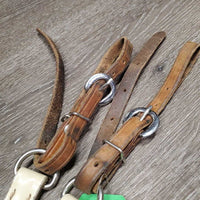 Patent Leather Headstall, Breastcollar, Tie Down Noseband *gc/fair, older, discolored, rubs, stains, stiff, xholes, taped, dirty
