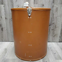 VINTAGE Metal Hat Can, 4 Wire Hat Brackets, leather handle *vgc, mnr dirty bottom, scratches
