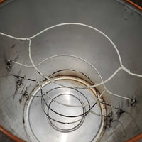 VINTAGE Metal Hat Can, 4 Wire Hat Brackets, leather handle *vgc, mnr dirty bottom, scratches