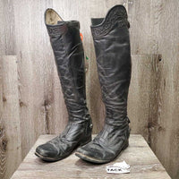 Dress Boots, Zips, Tooled Tops, Punched Toes *fair, v.repaired, rubs, film, scrapes, gouges, holes, missing logo, dirt, scrapes, uneven heels

