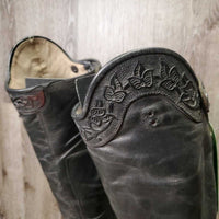 Dress Boots, Zips, Tooled Tops, Punched Toes *fair, v.repaired, rubs, film, scrapes, gouges, holes, missing logo, dirt, scrapes, uneven heels