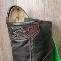 Dress Boots, Zips, Tooled Tops, Punched Toes *fair, v.repaired, rubs, film, scrapes, gouges, holes, missing logo, dirt, scrapes, uneven heels