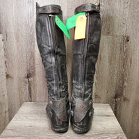 Dress Boots, Zips, Tooled Tops, Punched Toes *fair, v.repaired, rubs, film, scrapes, gouges, holes, missing logo, dirt, scrapes, uneven heels
