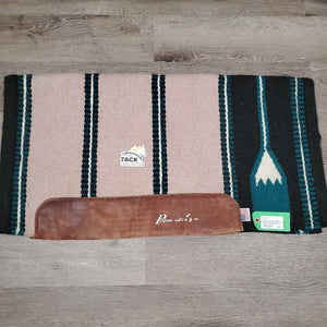 Western Saddle Blanket, leather guards *vgc, clean, mnr hair, threads, stains, rubs, pills