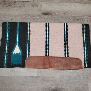 Western Saddle Blanket, leather guards *vgc, clean, mnr hair, threads, stains, rubs, pills