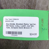 Rsd Bridle, Braided Reins *gc/fair, NO Nose, v.dry, v.stiff, mnr dirt, rubs, scrapes
