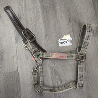Nylon & Val du Bois Leather Crown Breakaway Halter, snap *gc, dirty, edge rubs/snags, stains *Crown *xc, mnr creases