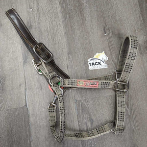 Nylon & Val du Bois Leather Crown Breakaway Halter, snap *gc, dirty, edge rubs/snags, stains *Crown *xc, mnr creases