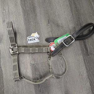 Nylon & Val du Bois Leather Crown Breakaway Halter, snap *gc, dirty, edge rubs/snags, stains *Crown *xc, mnr creases