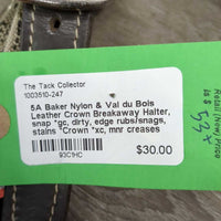 Nylon & Val du Bois Leather Crown Breakaway Halter, snap *gc, dirty, edge rubs/snags, stains *Crown *xc, mnr creases