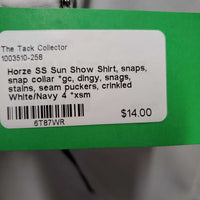 SS Sun Show Shirt, snaps, snap collar *gc, dingy, snags, stains, seam puckers, crinkled
