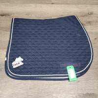 Quilt Jumper Saddle Pad, 1x piping *gc, clean, cut tabs, pilly, threads, undone stitching, rubs, mnr faded, puckers, hair, stains
