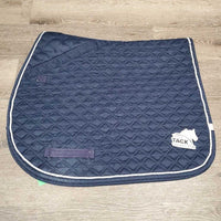 Quilt Jumper Saddle Pad, 1x piping *gc, clean, cut tabs, pilly, threads, undone stitching, rubs, mnr faded, puckers, hair, stains