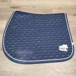 Quilt Jumper Saddle Pad, 1x piping *gc, clean, cut tabs, pilly, threads, undone stitching, rubs, mnr faded, puckers, hair, stains