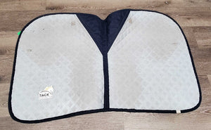 Quilt Jumper Saddle Pad, 1x piping *gc, clean, cut tabs, pilly, threads, undone stitching, rubs, mnr faded, puckers, hair, stains