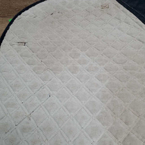 Quilt Jumper Saddle Pad, 1x piping *gc, clean, cut tabs, pilly, threads, undone stitching, rubs, mnr faded, puckers, hair, stains