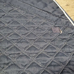 Quilt Jumper Saddle Pad, 1x piping *gc, clean, cut tabs, pilly, threads, undone stitching, rubs, mnr faded, puckers, hair, stains