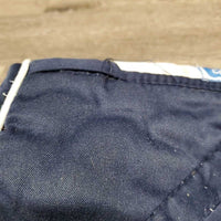 Quilt Jumper Saddle Pad, 1x piping *gc, clean, cut tabs, pilly, threads, undone stitching, rubs, mnr faded, puckers, hair, stains
