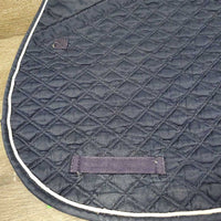 Quilt Jumper Saddle Pad, 1x piping *gc, clean, cut tabs, pilly, threads, undone stitching, rubs, mnr faded, puckers, hair, stains