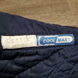 Quilt Jumper Saddle Pad, 1x piping *gc, clean, cut tabs, pilly, threads, undone stitching, rubs, mnr faded, puckers, hair, stains