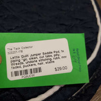 Quilt Jumper Saddle Pad, 1x piping *gc, clean, cut tabs, pilly, threads, undone stitching, rubs, mnr faded, puckers, hair, stains