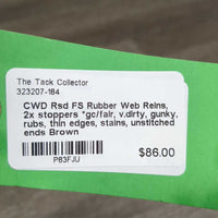 Rsd FS Rubber Web Reins, 2x stoppers *gc/fair, v.dirty, gunky, rubs, thin edges, stains, unstitched ends
