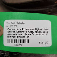 Pr Narrow Nylon Lined Stirrup Leathers *vgc, dents, edge scrapes, mnr stains & threads, .5" uneven
