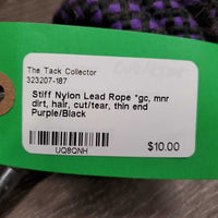 Stiff Nylon Lead Rope *gc, mnr dirt, hair, cut/tear, thin end
