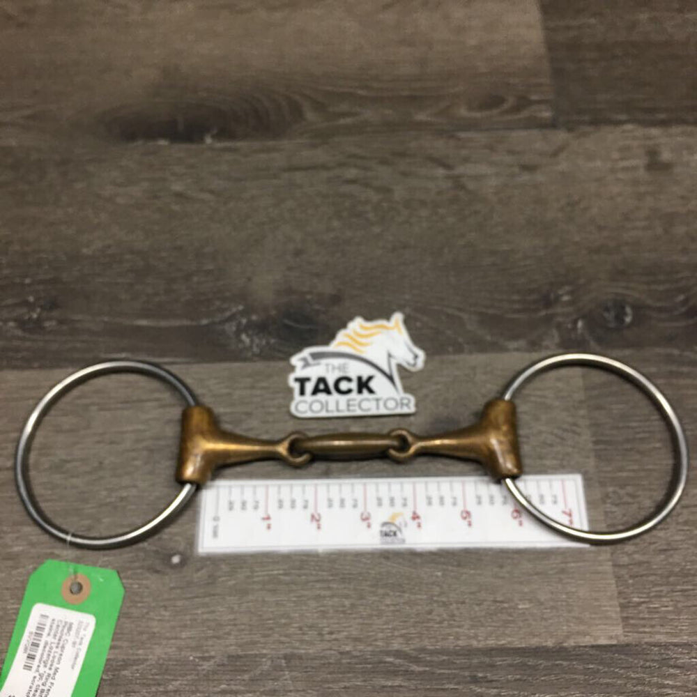Med French Link Pinchless Loose Ring Bit, large flat Center Lozenge *gc, clean, chewed, stains, discolored, scratches