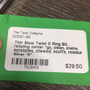Thin Slow Twist D Ring Bit, rotating center *gc, clean, stains, scratches, chewed, scuffs, residue