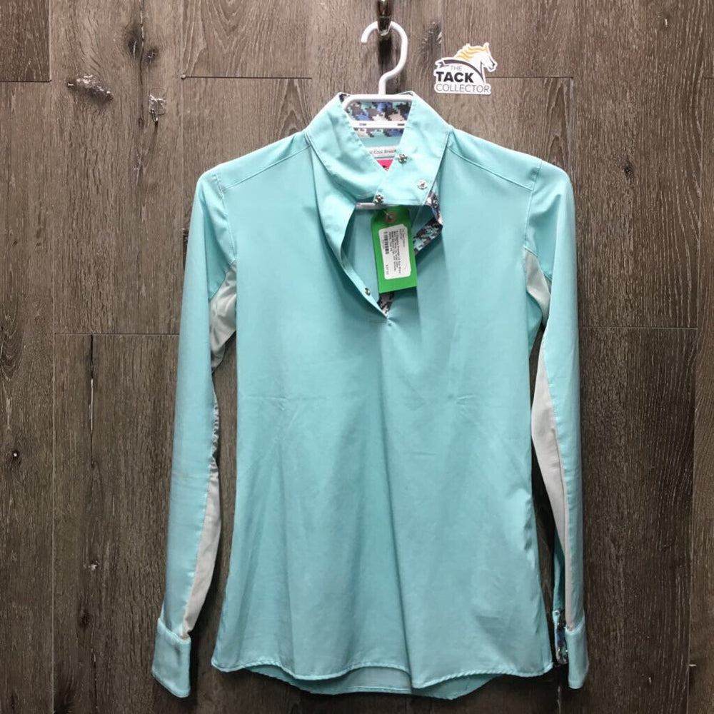 LS Sun Show Shirt, 1/2 Snap Up, snap collar, Mesh Sleeves *vgc, mnr threads, stains