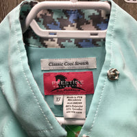 LS Sun Show Shirt, 1/2 Snap Up, snap collar, Mesh Sleeves *vgc, mnr threads, stains
