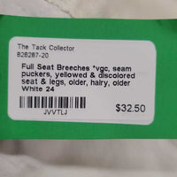 Full Seat Breeches *vgc, seam puckers, yellowed & discolored seat & legs, older, hairy, older
