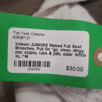 JUNIORS Ribbed Full Seat Breeches, Pull On *gc, clean, dingy, mnr stains, rubs & pills, older, seam puckers
