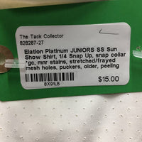 JUNIORS SS Sun Show Shirt, 1/4 Snap Up, snap collar *gc, mnr stains, stretched/frayed mesh holes, puckers, older, peeling logo, dingy?
