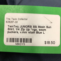 JUNIORS SS Mesh Sun Shirt, 1/4 Zip Up *vgc, seam puckers, v.mnr stain
